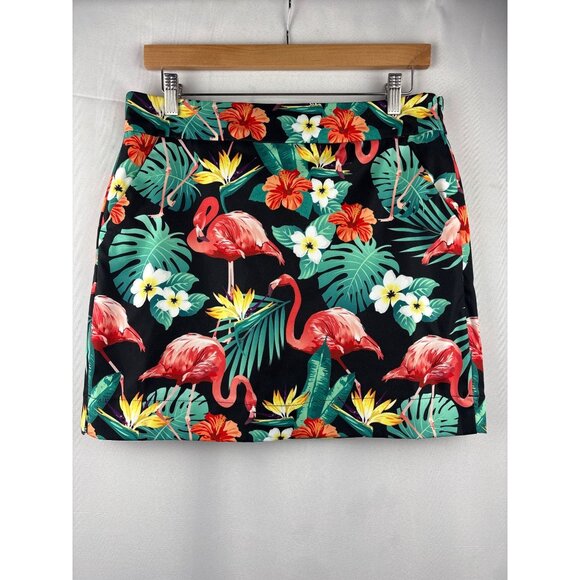 Loudmouth Ladies Flamingo & Floral Print Skirt Size 6 Polyester Made In China - Picture 1 of 5